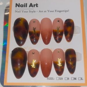 10 PC Hand Crafted Tortoise Almond Nails NWT